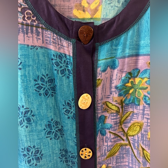 BROWNSTONE STUDIOS size large mixed print maxi dress caftan moo moo button up - Picture 3 of 6